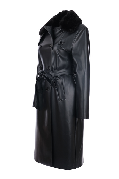 Ekol Houndstooth Patterned Coat Trench Coat with Metal Accessories