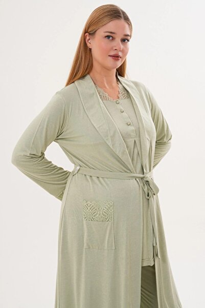 Mecit Pijama Maternity-Pregnancy Pajama Set with Dressing Gown, Long Sleeves, 3-Piece Set