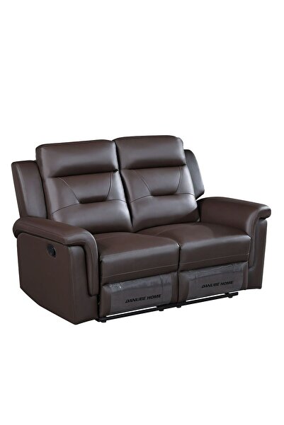 Danube Home 2-Seater Half Leather Recliner Sofa - Brown Faux Leather & Wood, 154x90x98cm, Stylish Comfort