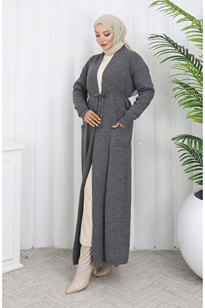 sefamerve Strickwaren Lange Strickjacke 0033-06 Anthrazit