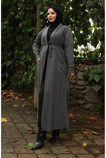 sefamerve Πλεκτό κοτλέ Μακριά Ζακέτα 0030-04 Ανθρακίτη