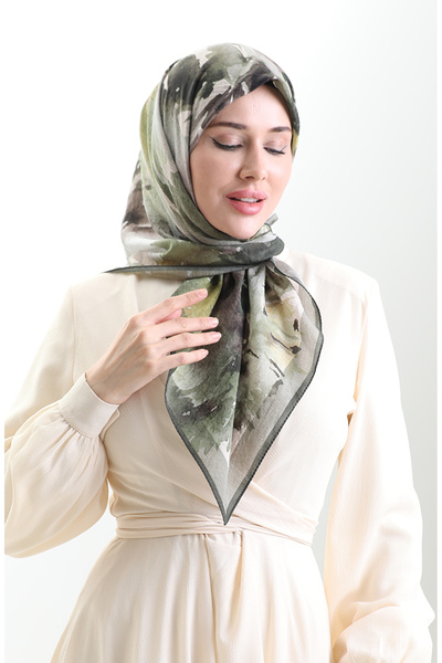 sefamerve Eșarfă din fibre naturale cu model Karaca 82016-01 verde kaki