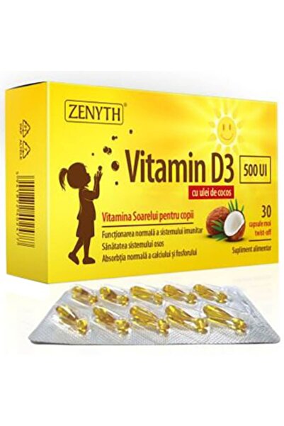 Zenyth Pharmaceuticals Vitamin D3 for children 500 IU with coconut oil x 30 capsules