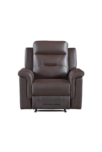 Danube Home 1-Seater Half Leather Recliner - Brown Faux Leather & Wood, 95x90x98cm, Comfortable & Stylish