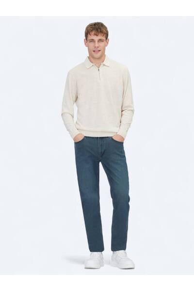 Kip Beige Polo Neck Jacquard Wool Blend Knit Sweater