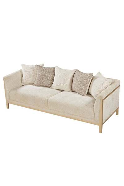 Danube Home Azalea 3 Seater Fabric Sofa - Beige/Champagne Gold, Solid Wood, Stylish & Comfortable - 231x88x77cm