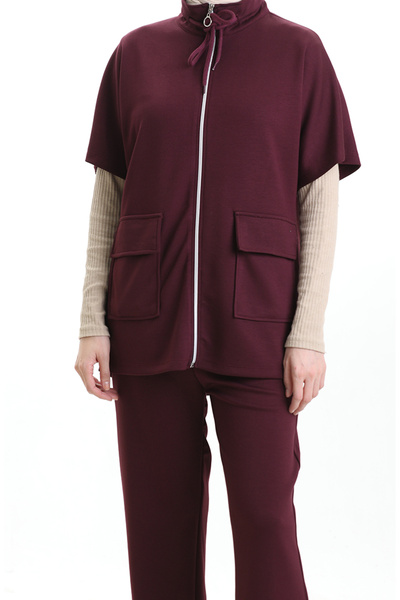 sefamerve Premium Υφασμάτινο Σετ σετ κοστούμι με γιλέκο 11330-03 Μελιτζάνα