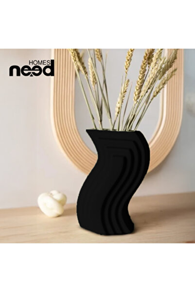 GESR HOME مزهرية سيراميك سوداء بتصميم موجي عصري موديل D، أسود