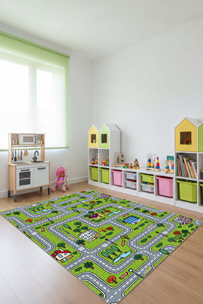Ela Home Oyun Halısı Makinede Yıkanabilir Kaymaz Taban Çocuk Halısı Kroki Des...
