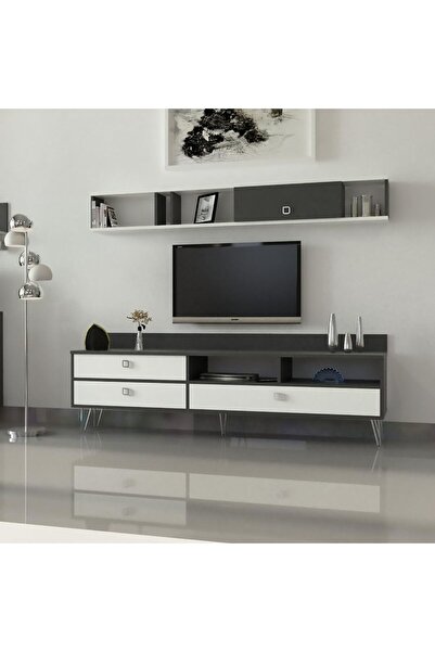 Stylish Home طاولة تلفزيون رمادي وابيض مودرن 180 سم - TV49