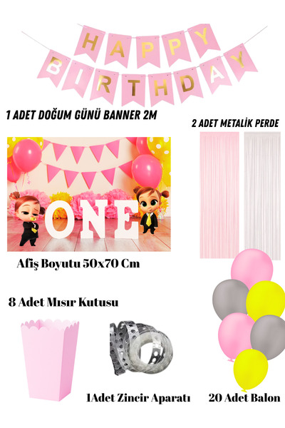 HAPPYLOOPPARTY Σετ πάρτι γενεθλίων Boss Baby Gril Pink One The Boss Baby