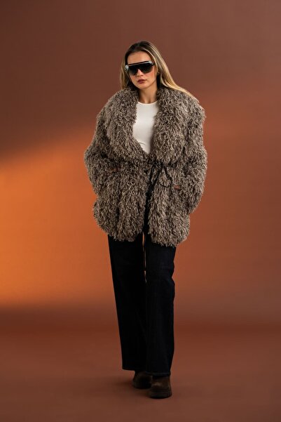 roibyardaözmen Широкий комір, довгий, з поясом, штучне хутро