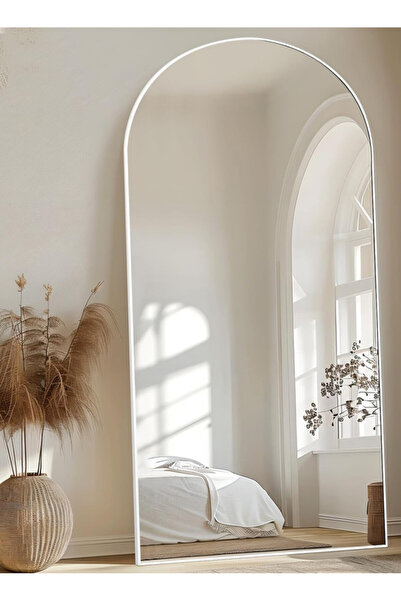 Taimi Extra Large Mirror With Elegant Design 180 X 80 Cm - White Metal Frame And Back Stand