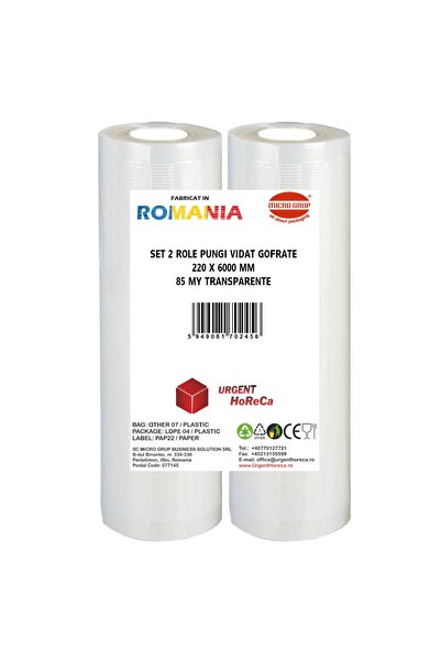 Urgent Horeca Set 2 role pungi vidat gofrate, dimensiuni 220x6000 mm, grosime 85 microni, preparare Sous Vide