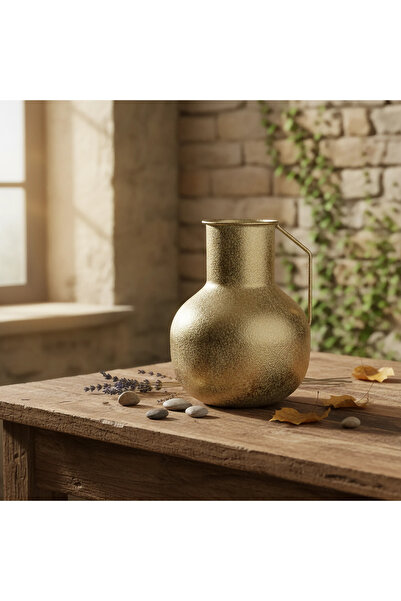 Hinora Testi Model Vasă din metal auriu cu un singur mâner și gât lat 30x22x22cm