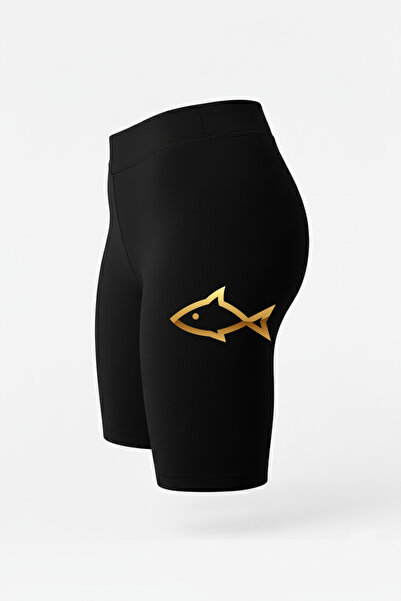 TWINTICKS Ψηλόμεσο μαύρο κοντό κολάν γιόγκα πιλάτες – Γυναικείο κολάν με χρυσ...