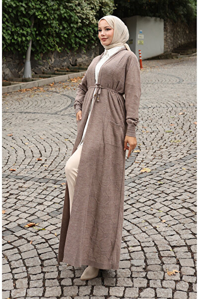 sefamerve Πλεκτά κοτλέ Μακριά Ζακέτα 0030-01 Βιζόν