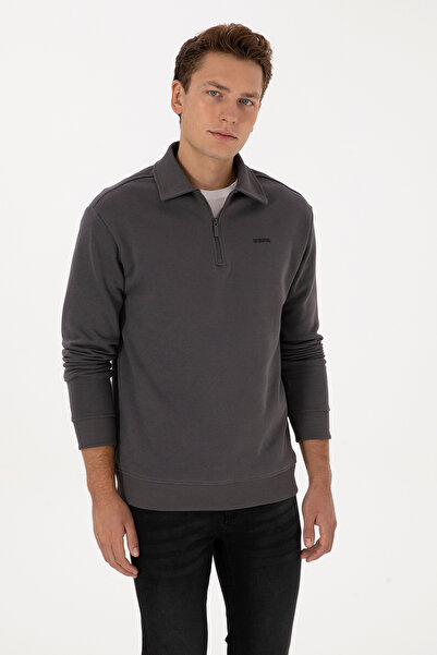 U.S. Polo Assn. Men's Regular Fit Half Zip Anthracite Basic Sweatshirt 50313783-Vr006