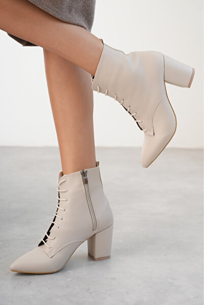 Lizzu Γυναικείες μπότες με κορδόνια με φερμουάρ με χοντρό τακούνι Vorena