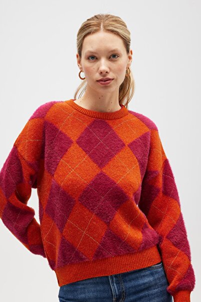 Peraluna Yurika Women's Knit Sweater with Honeycomb Pattern - Orange Multi