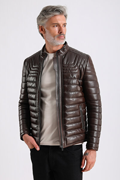 MQ Leather Maroquin Leather James Erkek Şişme Deri Mont