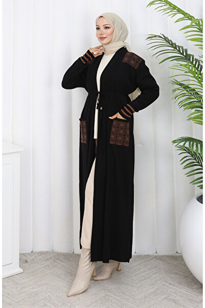 sefamerve كارديجان طويل مطرز 0027-06 أسود