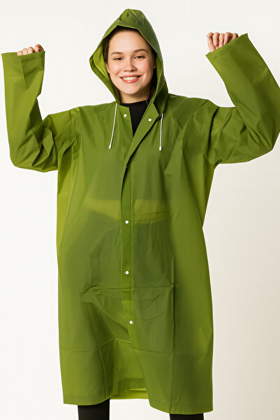 Sibel Günay Butik Unisex Waterproof Hooded Khaki Raincoat | Height 120 cm – Chest 70 cm