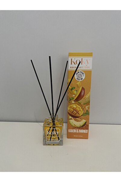 Koky Kavun ve Mango Esanslı Çubuklu Oda Kokusu 100ml (2 adet Mermer Bardak Al...