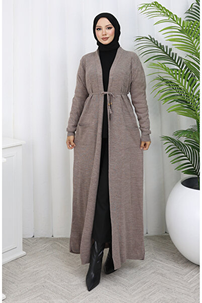 sefamerve Πλεκτό Μακρύ Ζακέτα με Τσέπες 0036-02 Βιζόν