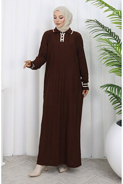 sefamerve Strickwaren-Kleid mit Polokragen und Knöpfen 1135-06 Braun