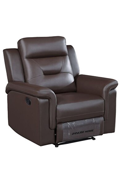 Danube Home 1-Seater Half Leather Recliner - Brown Faux Leather & Wood, 95x90x98cm, Comfortable & Stylish