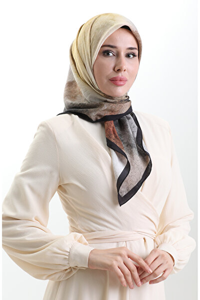 sefamerve Eșarfă din fibre naturale cu model Karaca 82018-12 Muștar negru