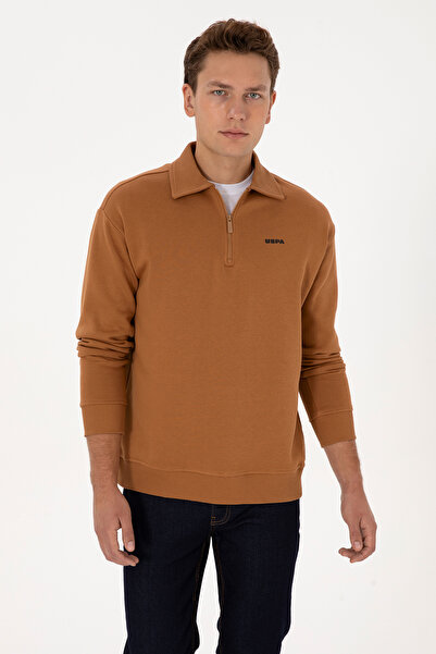 U.S. Polo Assn. Men's Regular Fit Half Zip Camel Basic Sweatshirt 50313783-Vr233
