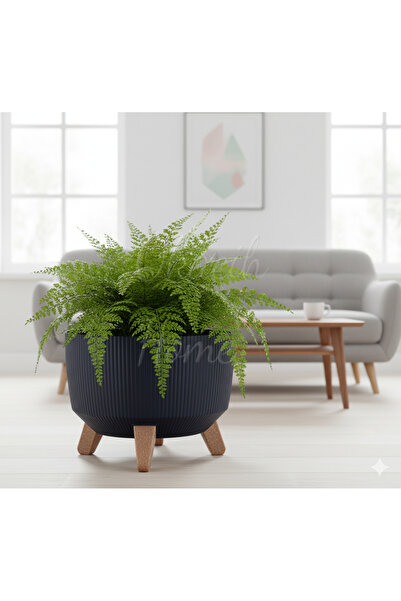 okacih Modern Stick Line Bambu Ayaklı Saksı Akıllı Altlıklı 29x22 Cm 9 Litre