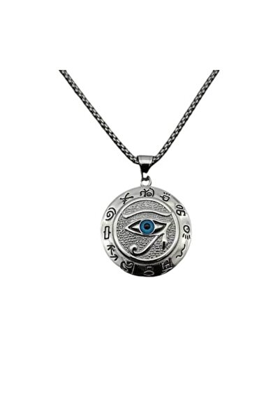 OEM Colier cu pandantiv gotic cu ochi egiptean, unisex, 56 cm, oțel inoxidabil argintiu