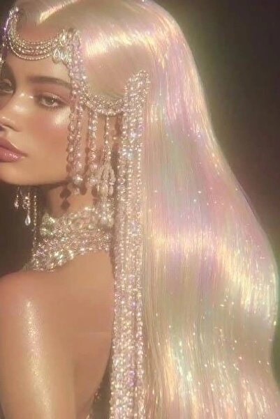 TAKIŞTIR Hologram Side Hairpiece Hair Tinsel Shiny Hair (50 cm)