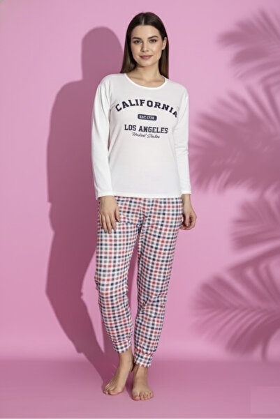 embody Pijamale de damă din bumbac, cu bumbac, cu bluză și pantaloni lungi, albe