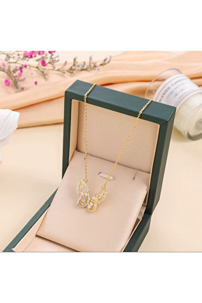 MoodCreations Colier AURELIA cu fluture placat cu aur de 14K pentru femei, cadou la modă pentru ea