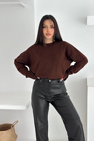 FEMELLE Women's Brown Standard Size Oversize Knitwear Sweater