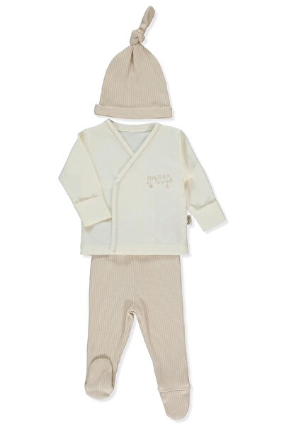 ORGANİK RAPORLU KAŞKORSE ZIBIN SET 3LÜ (ORGANIC BORN WITH LOVE) BEJ