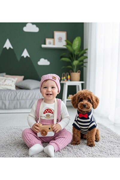 P&H BABYWEAR طقم بناتي مكون من سالوبيت مطرز بالفطر، وبدلة بادي بأزرار كبس في ...