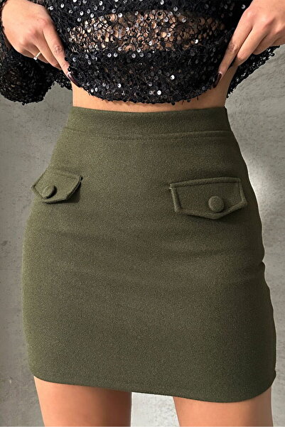 VELZANA Khaki Pocketed Short Skirt