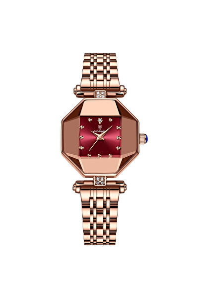 POEDAGAR Ceas dama , otel inoxidabil, rose gold, cadran rosu