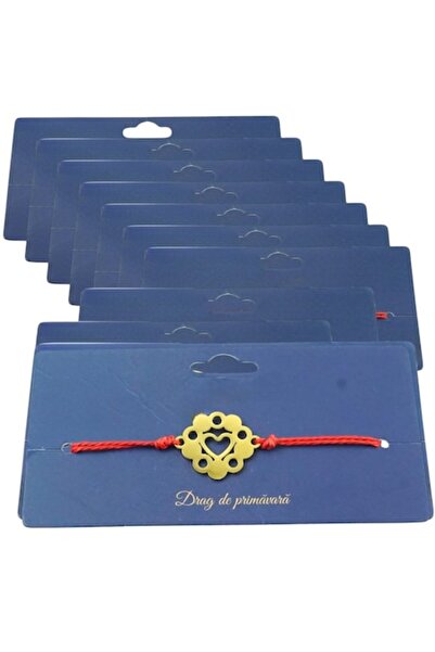 GOLD MARKET Set of 10 Gold Bracelet Charms, Stainless Steel and Textile, Heart in Circles Pattern