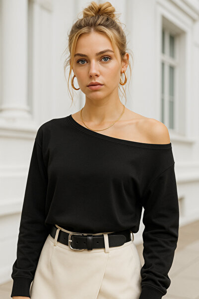 Rich Women's Black Off-Shoulder Modal Blouse