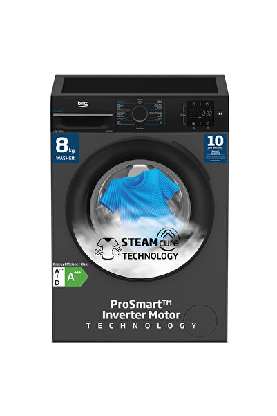 Beko 8 kg Front Load Washing Machine, 1400 RPM, 15 Programmes, Low Noise,Steam wash,WTV814UNXA(Grey)