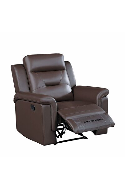 Danube Home 1-Seater Half Leather Recliner - Brown Faux Leather & Wood, 95x90x98cm, Comfortable & Stylish