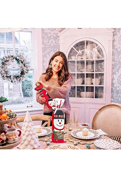 OEM Set of 6 Wine Bottle Covers, Christmas Decoration, Polyester, Multicolor, 34x12.5cm