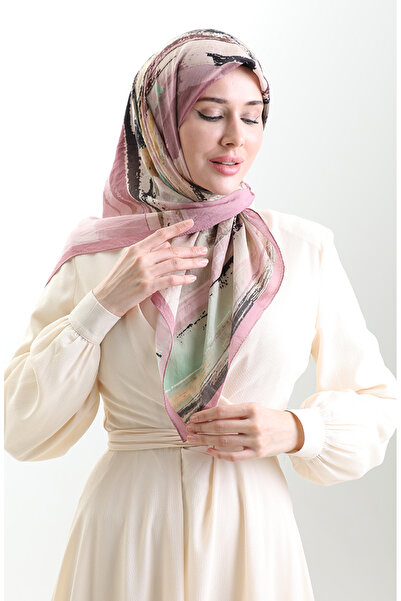 sefamerve Eșarfă din fibre naturale cu model Karaca 82019-09 Pudra Rose Kurusu