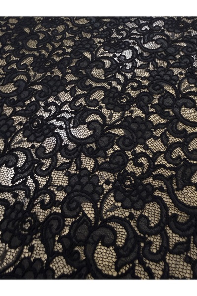 METERİAL Black Classic Motif Lace Fabric – 135 cm Width |   A Piped K – Dressmaking Fabric